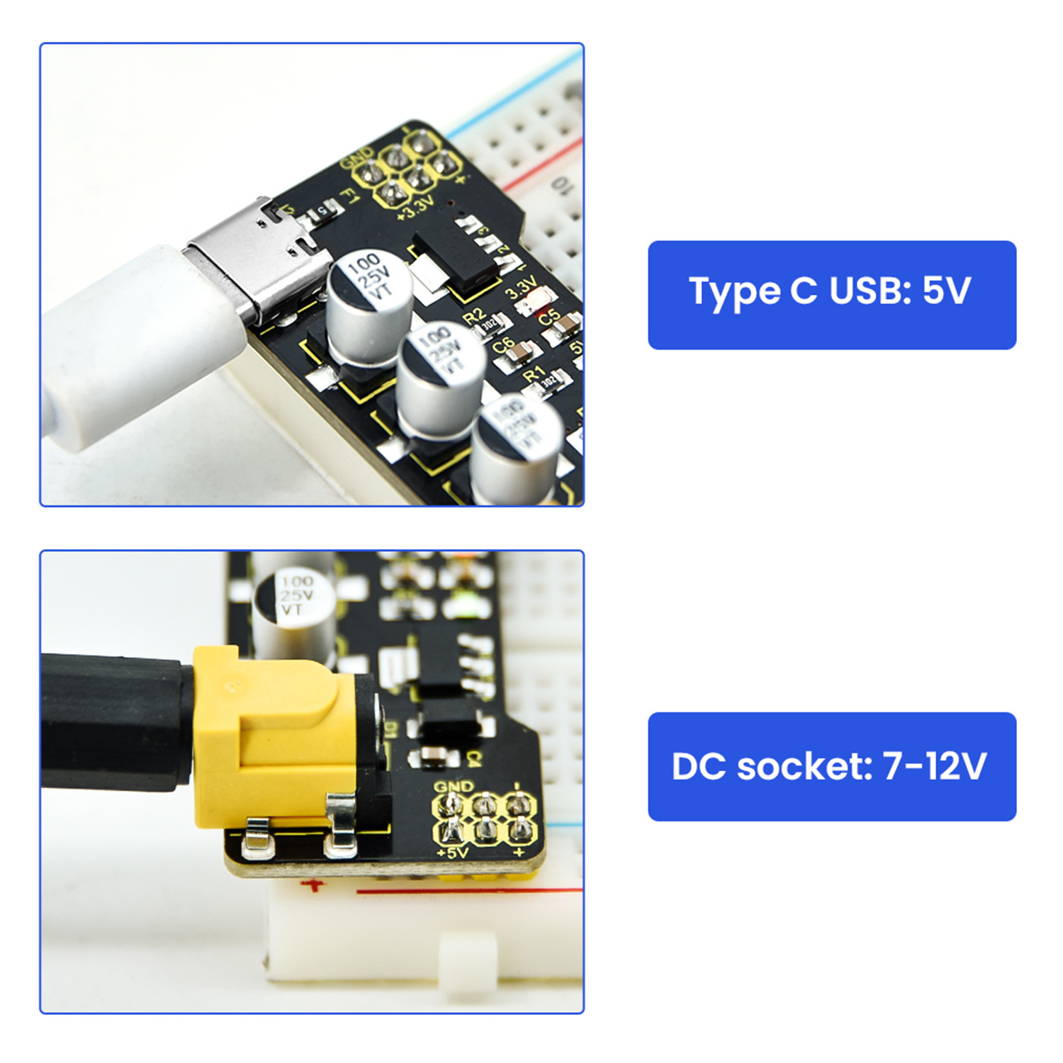 KEYESTUDIO Type-C Power Supply - Breadboard Jumper Wires Power Supply Kit 评论和价格